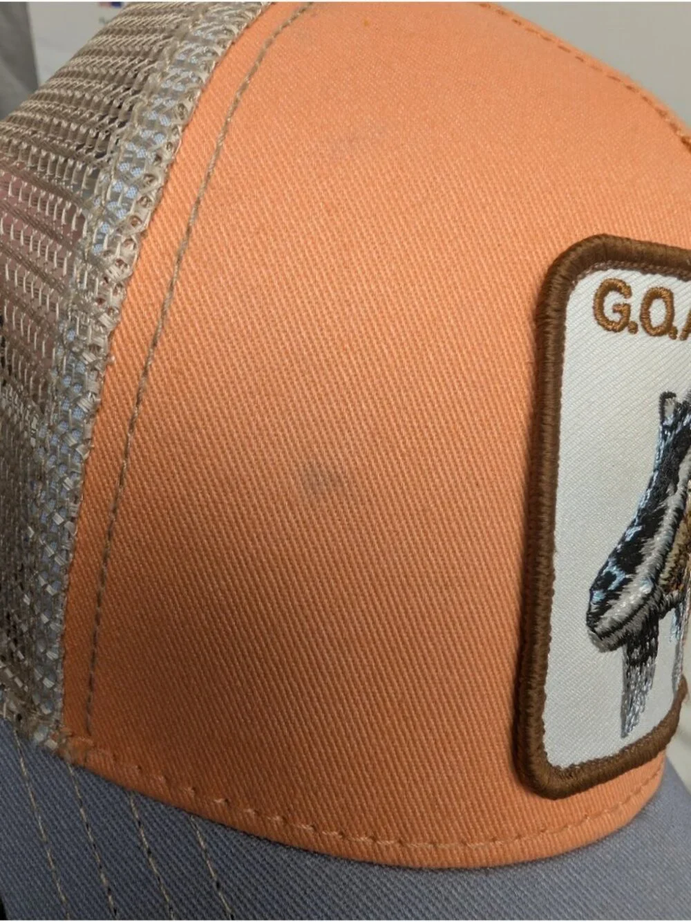 Goorin Bros The Farm GOAT Trucker Hat Orange Gray Mesh Snapback G.O.A.T Patch